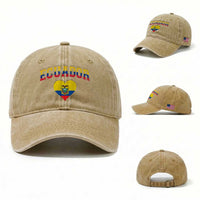 Vintage Ecuador Flag Heart Washed Cotton Baseball Cap Proud Ecuadorian Heritage Gift