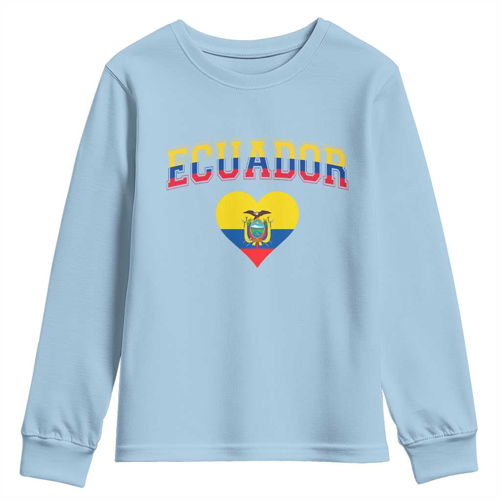 Vintage Ecuador Flag Heart Youth Sweatshirt Proud Ecuadorian Heritage Gift