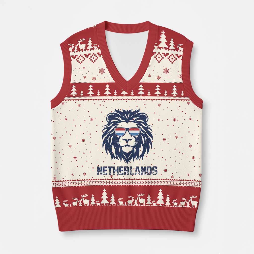Cool Dutch Lion With Sunglasses V-Neck Knit Sweater Vest Netherlands Pride Gift