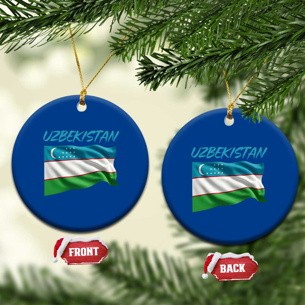 Vintage Uzbekistan Flag Ceramic Ornament Proud Uzbek Roots Gift