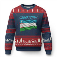 Vintage Uzbekistan Flag Ugly Christmas Sweater Proud Uzbek Roots Gift