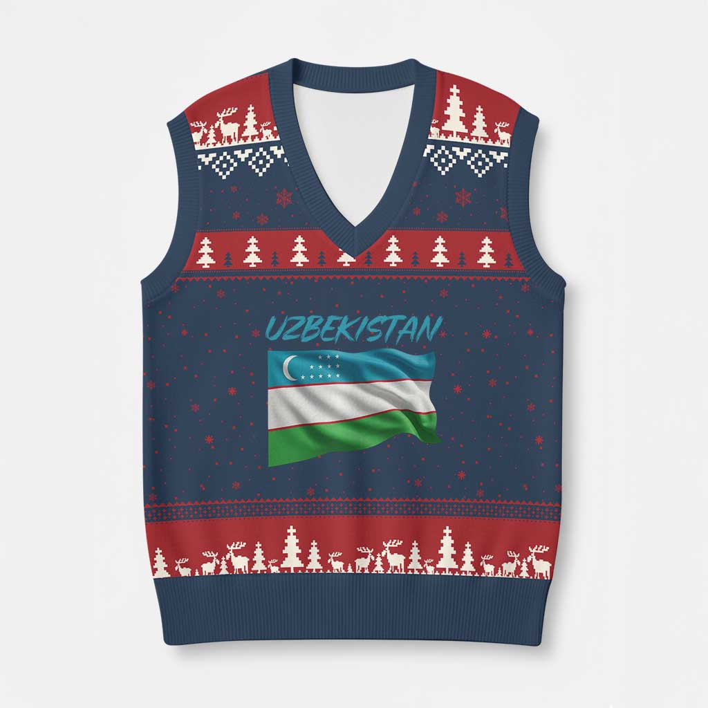 Vintage Uzbekistan Flag V-Neck Knit Sweater Vest Proud Uzbek Roots Gift