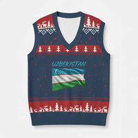 Vintage Uzbekistan Flag V-Neck Knit Sweater Vest Proud Uzbek Roots Gift