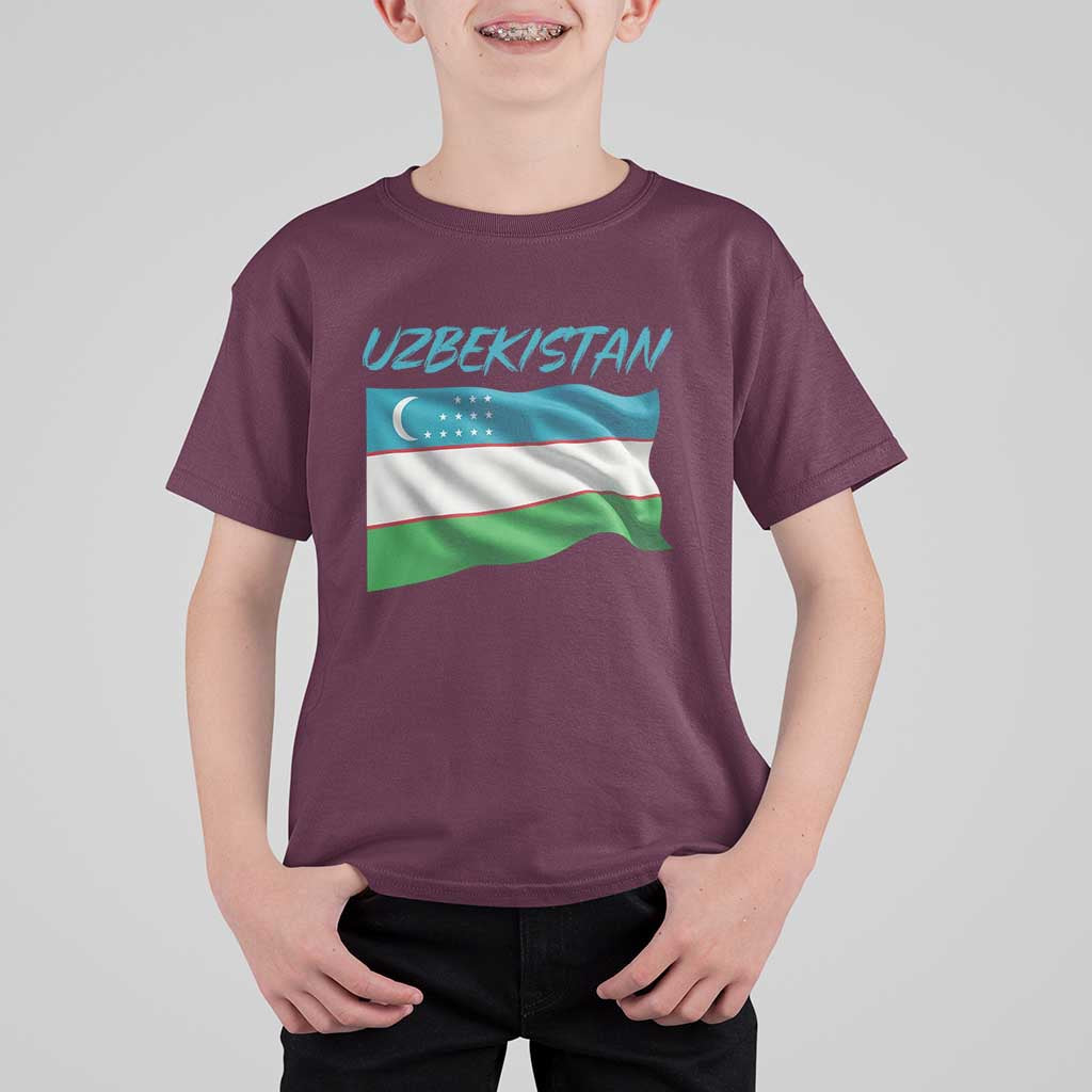 Vintage Uzbekistan Flag T Shirt For Kid Proud Uzbek Roots Gift