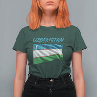 Vintage Uzbekistan Flag T Shirt For Women Proud Uzbek Roots Gift
