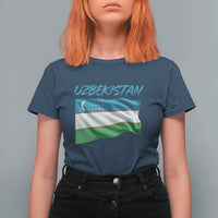 Vintage Uzbekistan Flag T Shirt For Women Proud Uzbek Roots Gift