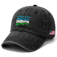 Vintage Uzbekistan Flag Washed Cotton Baseball Cap Proud Uzbek Roots Gift