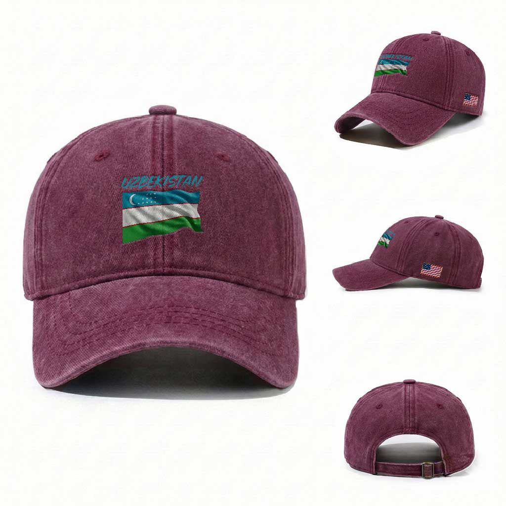 Vintage Uzbekistan Flag Washed Cotton Baseball Cap Proud Uzbek Roots Gift