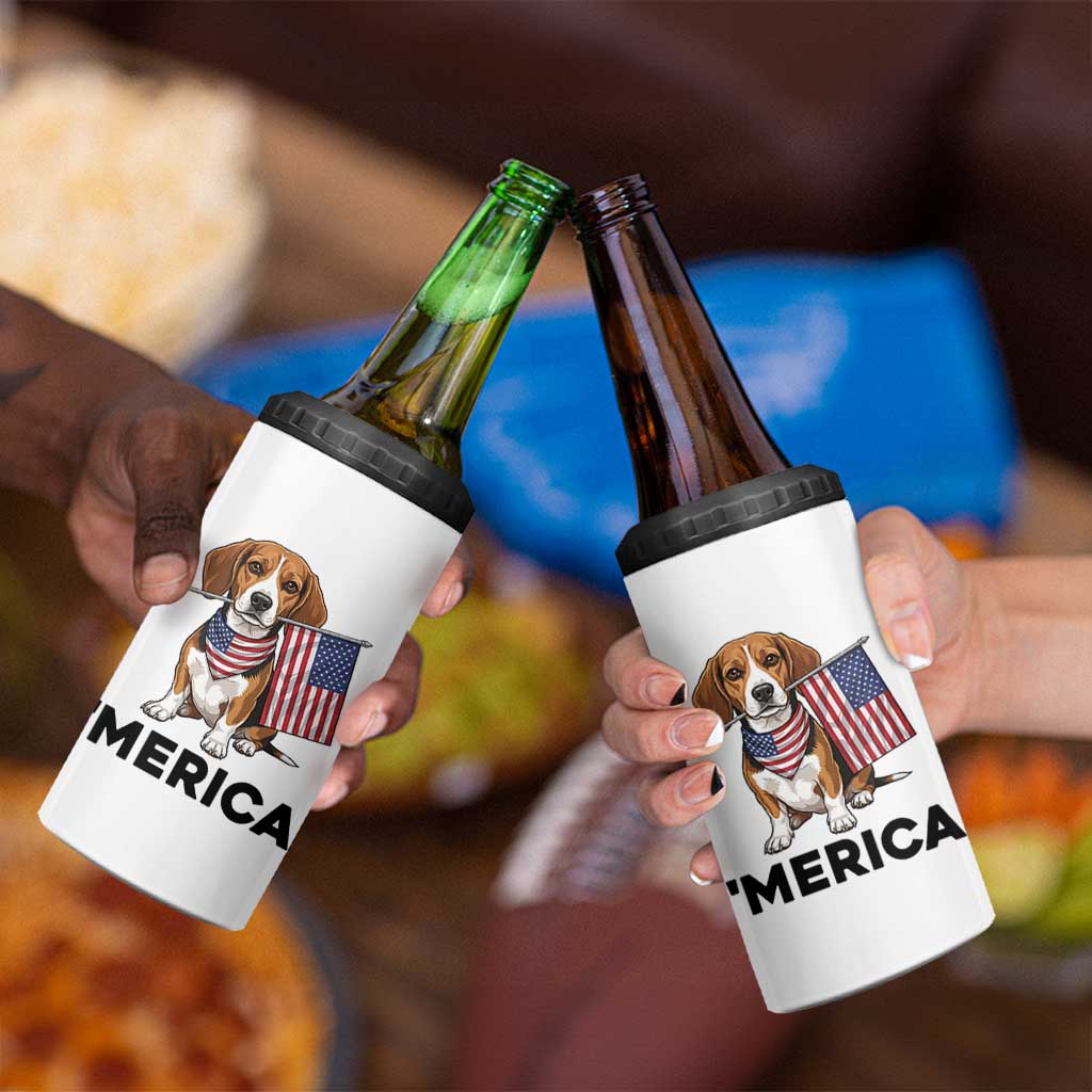 Patriotic Beagle Lover 4th Of July Dog 4 in 1 Can Cooler Tumbler Merica Pride