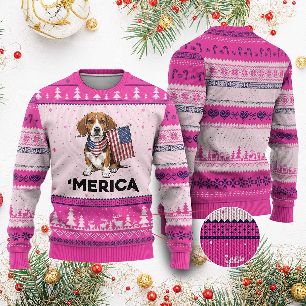 Patriotic Beagle Lover 4th Of July Dog Ugly Christmas Sweater Merica Pride