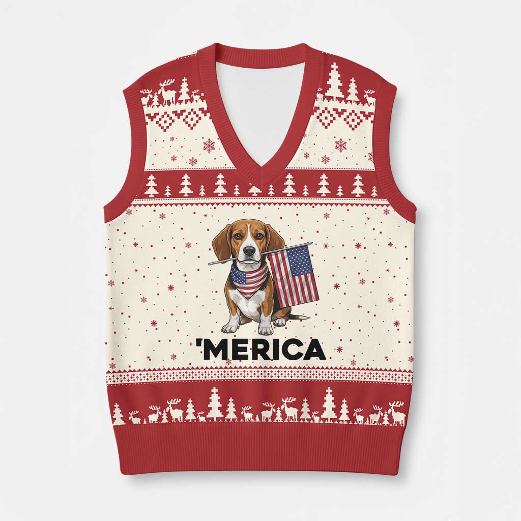 Patriotic Beagle Lover 4th Of July Dog V-Neck Knit Sweater Vest Merica Pride
