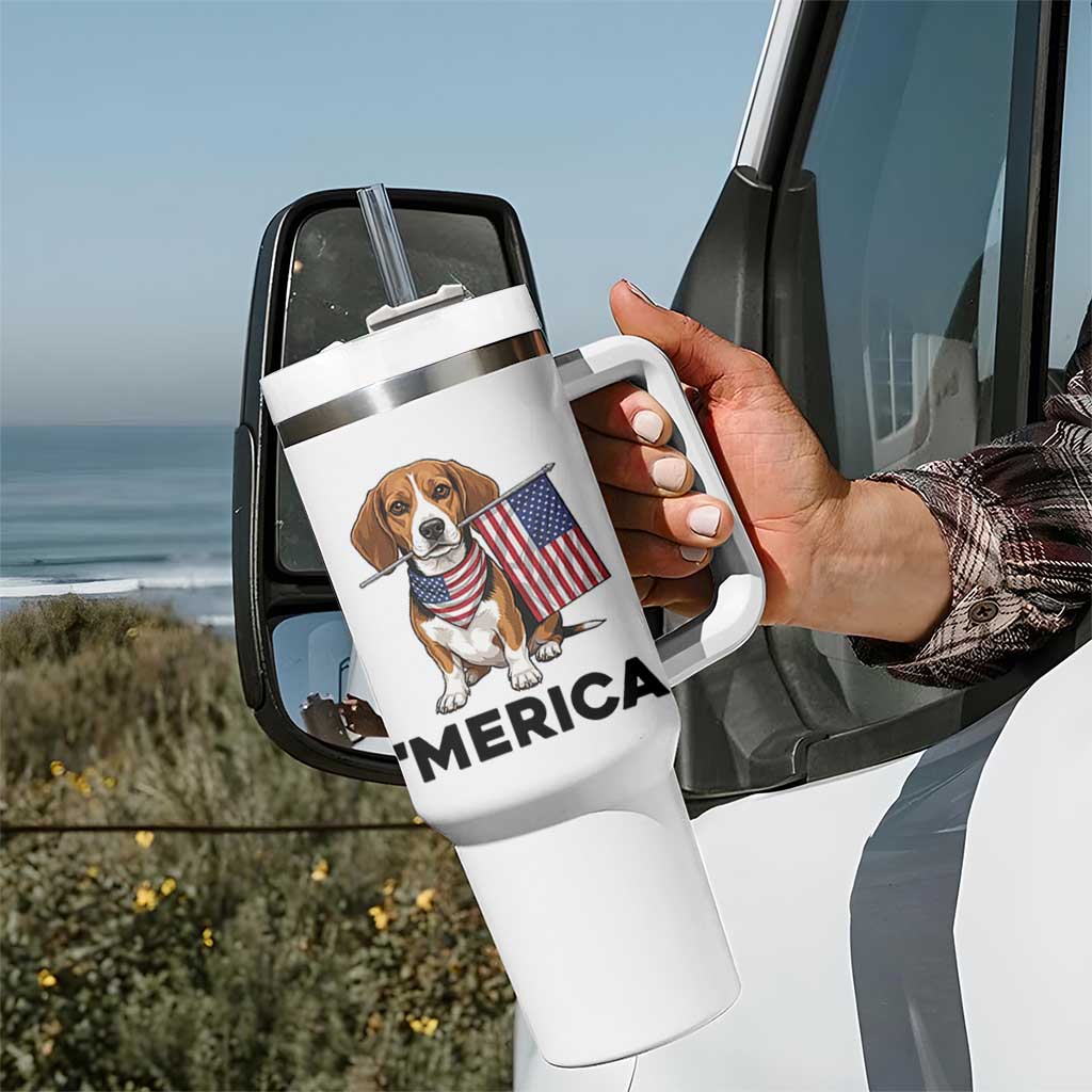 Patriotic Beagle Lover 4th Of July Dog Tumbler With Handle Merica Pride