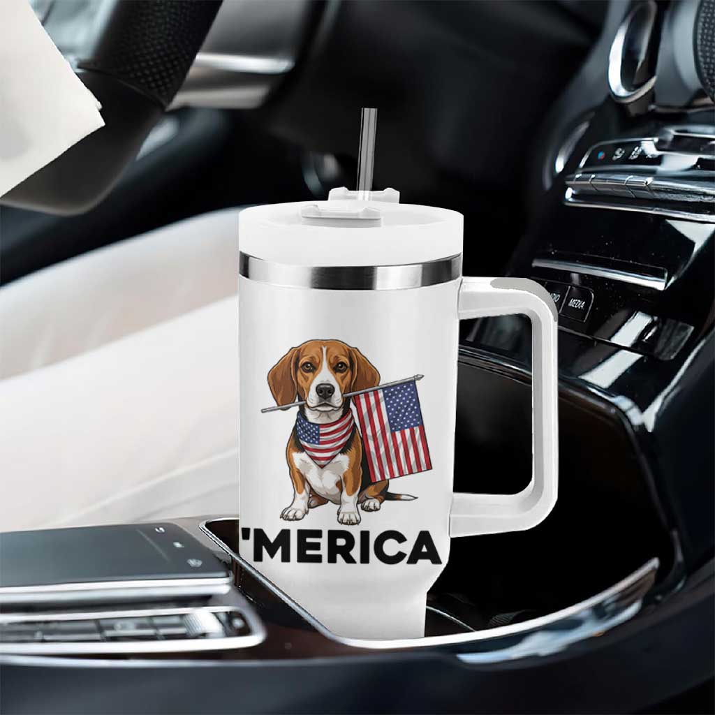Patriotic Beagle Lover 4th Of July Dog Tumbler With Handle Merica Pride