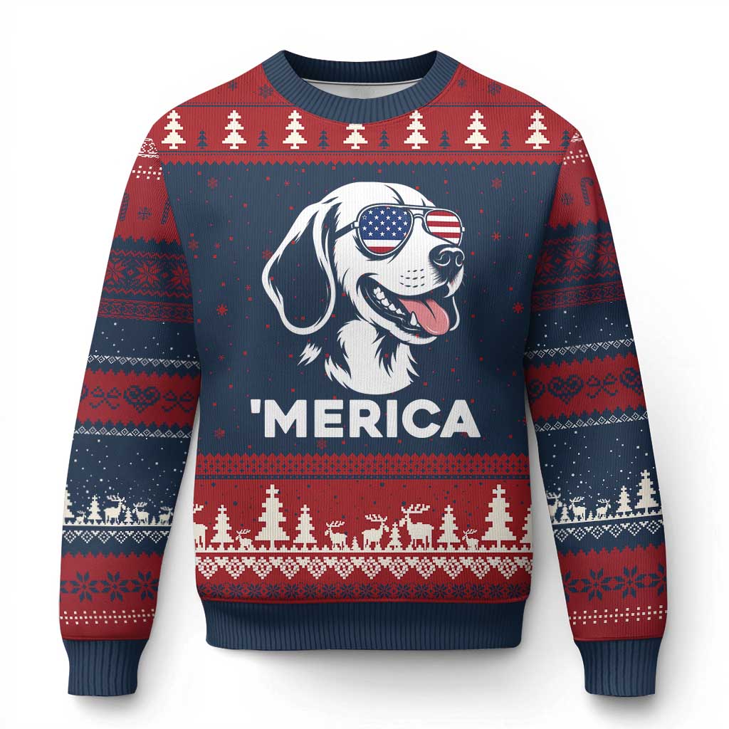 Funny Merica Beagle Lover 4th Of July Ugly Christmas Sweater Patriotic Dog Gift