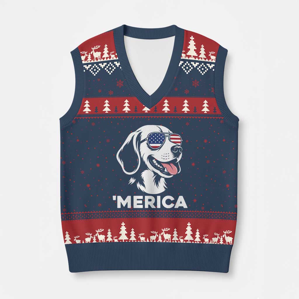 Funny Merica Beagle Lover 4th Of July V-Neck Knit Sweater Vest Patriotic Dog Gift