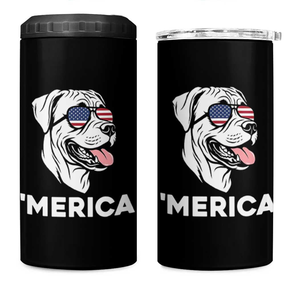 Patriotic Boxer Lover 4th Of July Dog 4 in 1 Can Cooler Tumbler American Flag Merica Pride