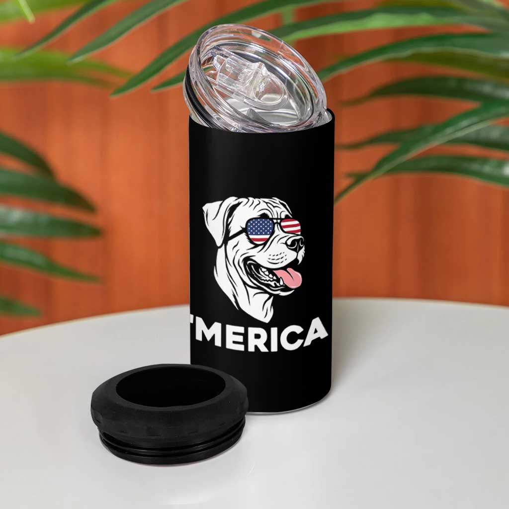 Patriotic Boxer Lover 4th Of July Dog 4 in 1 Can Cooler Tumbler American Flag Merica Pride