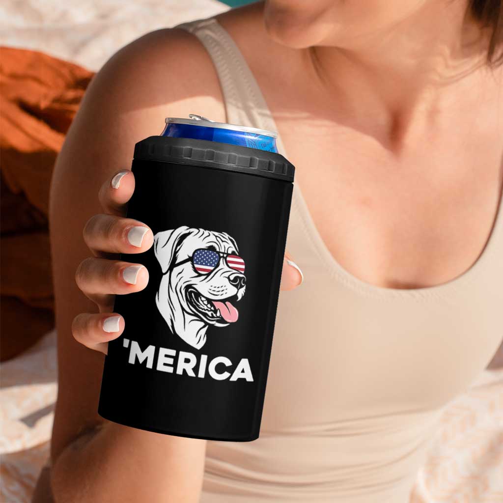 Patriotic Boxer Lover 4th Of July Dog 4 in 1 Can Cooler Tumbler American Flag Merica Pride