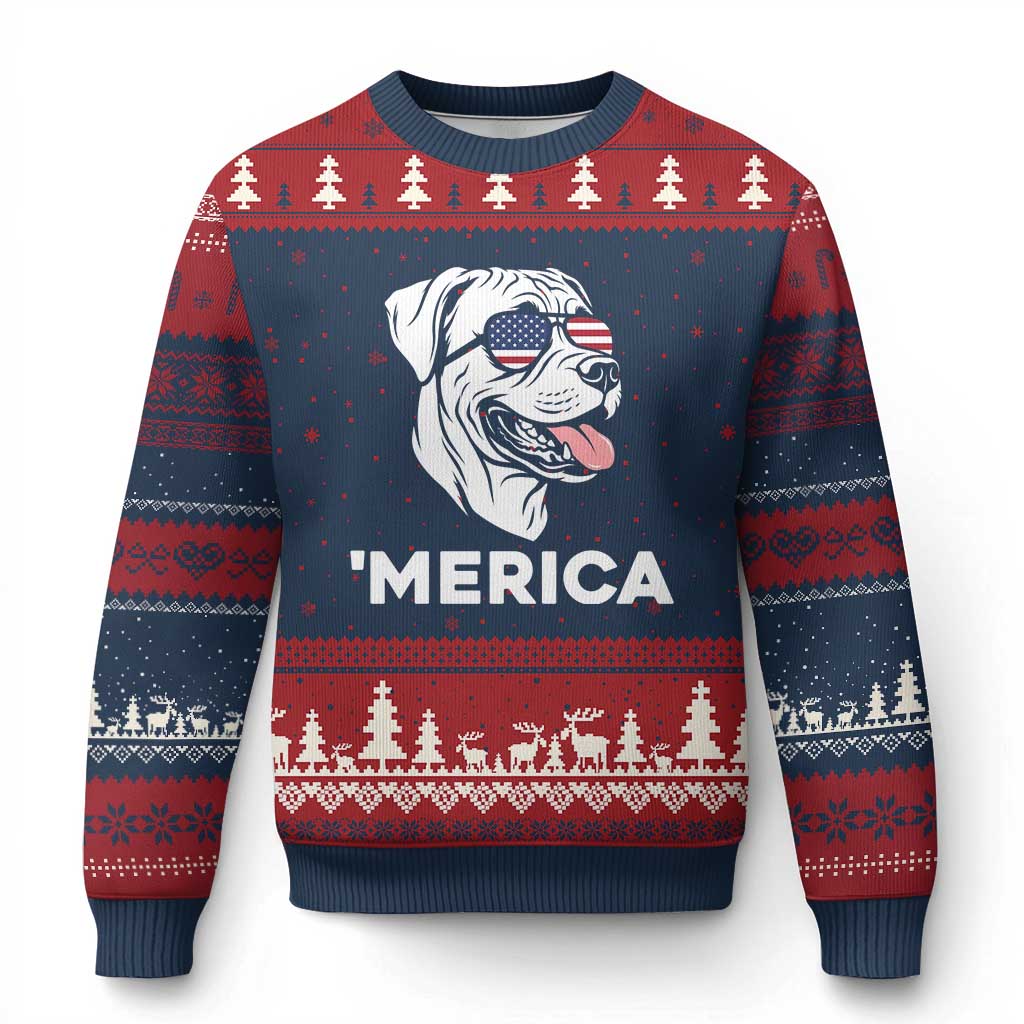 Patriotic Boxer Lover 4th Of July Dog Ugly Christmas Sweater American Flag Merica Pride