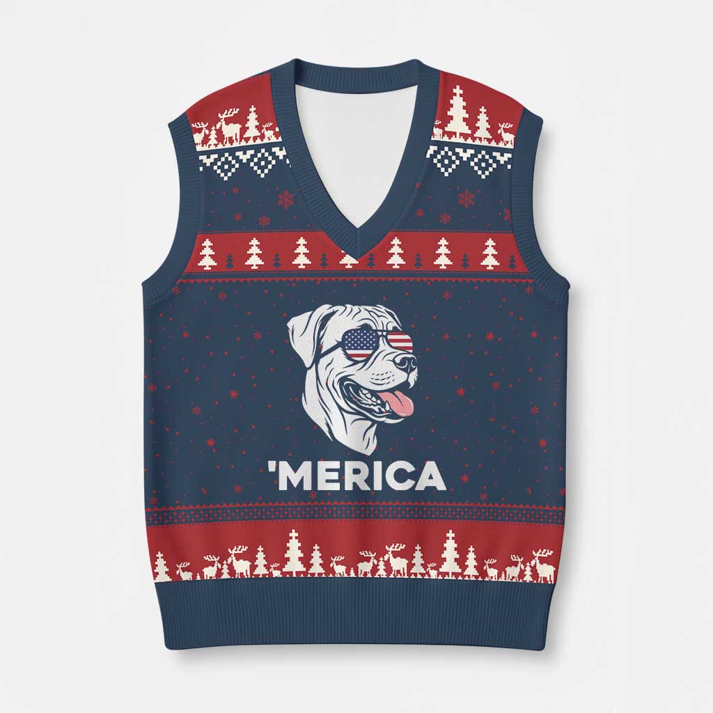 Patriotic Boxer Lover 4th Of July Dog V-Neck Knit Sweater Vest American Flag Merica Pride