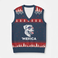 Patriotic Boxer Lover 4th Of July Dog V-Neck Knit Sweater Vest American Flag Merica Pride