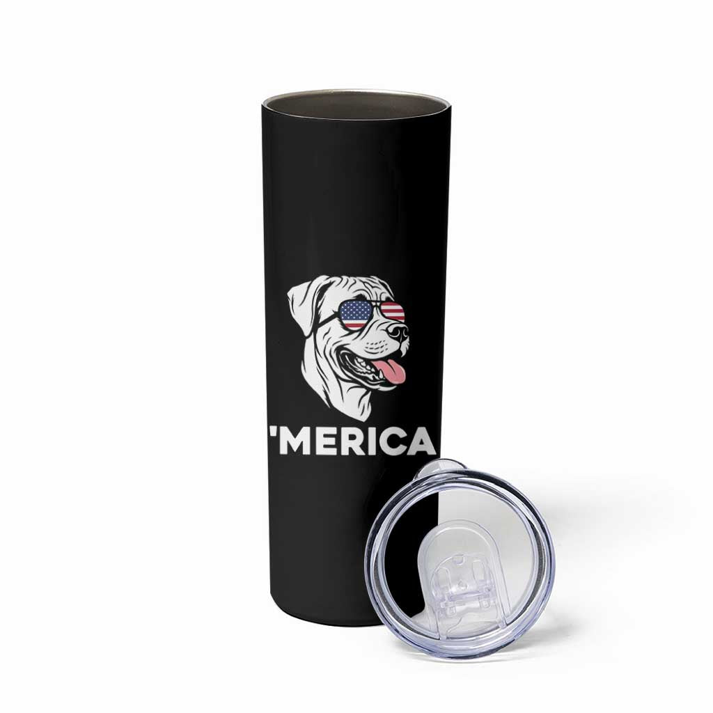 Patriotic Boxer Lover 4th Of July Dog Skinny Tumbler American Flag Merica Pride