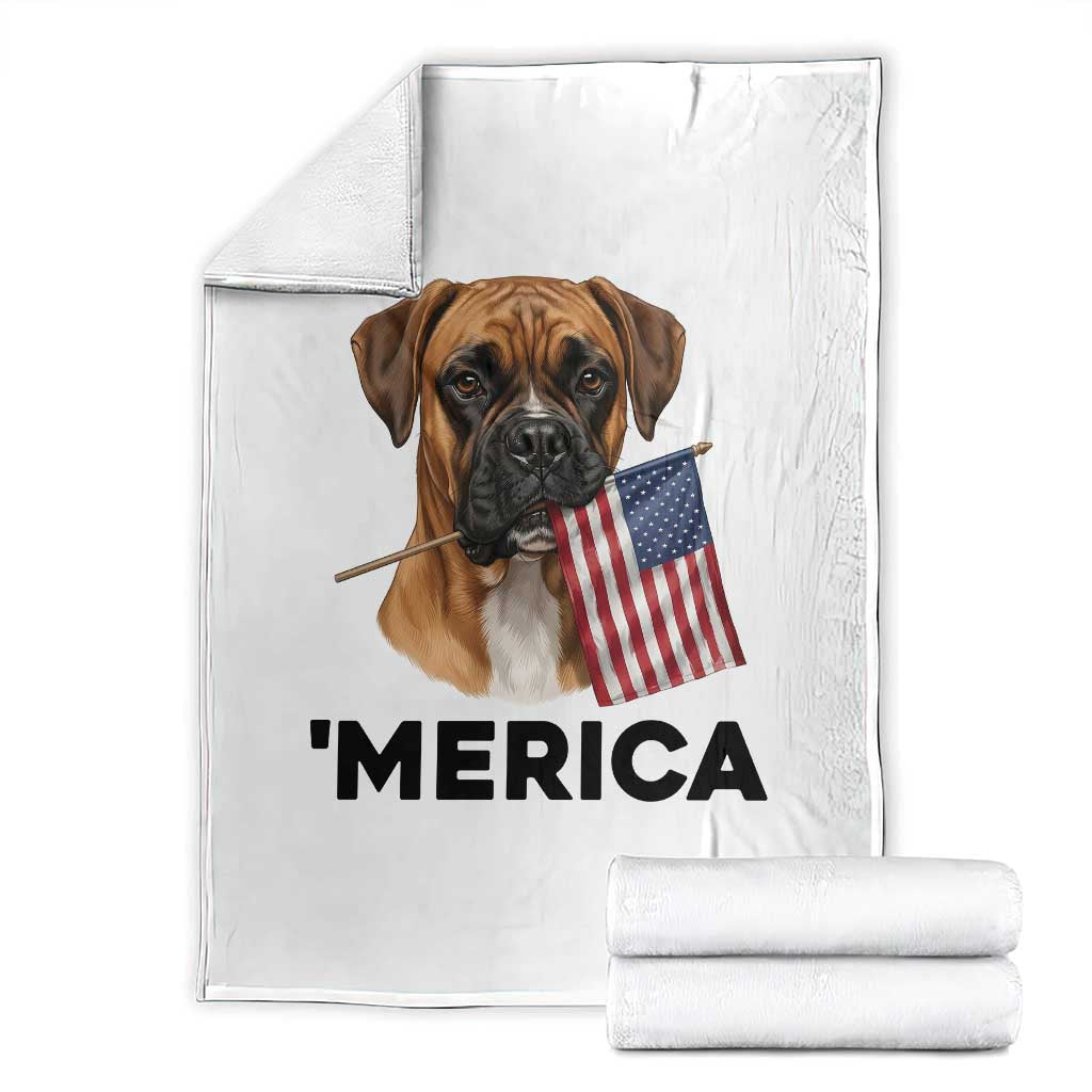 Merica Patriotic Boxer Mom Dad Gift Throw Blanket Merica 4th Of July