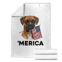 Merica Patriotic Boxer Mom Dad Gift Throw Blanket Merica 4th Of July