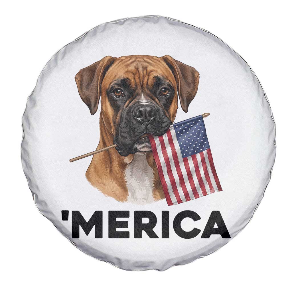 Merica Patriotic Boxer Mom Dad Gift Spare Tire Cover Merica 4th Of July
