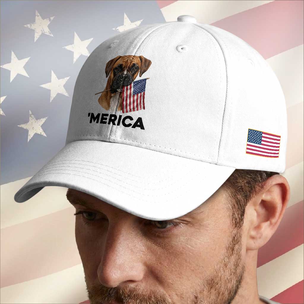 Merica Patriotic Boxer Mom Dad Gift Baseball Cap Merica 4th Of July
