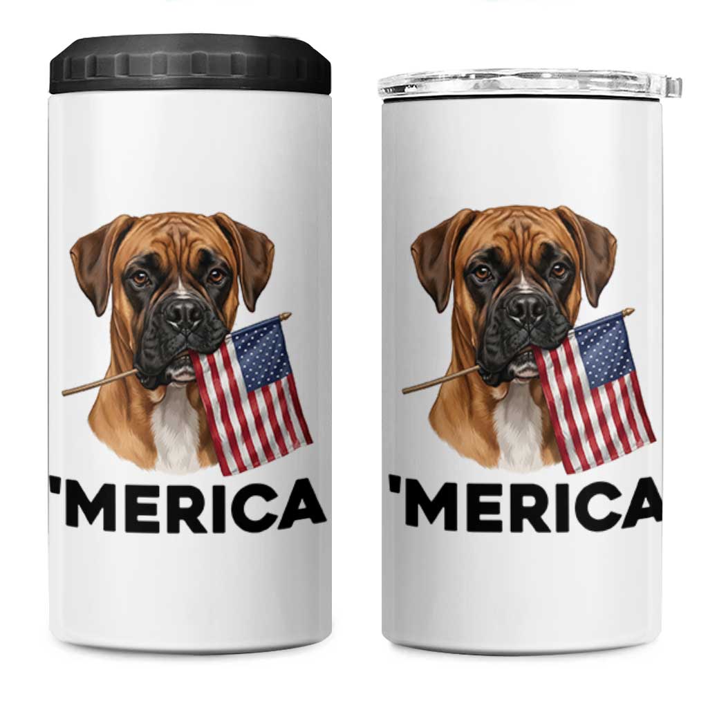 Merica Patriotic Boxer Mom Dad Gift 4 in 1 Can Cooler Tumbler Merica 4th Of July