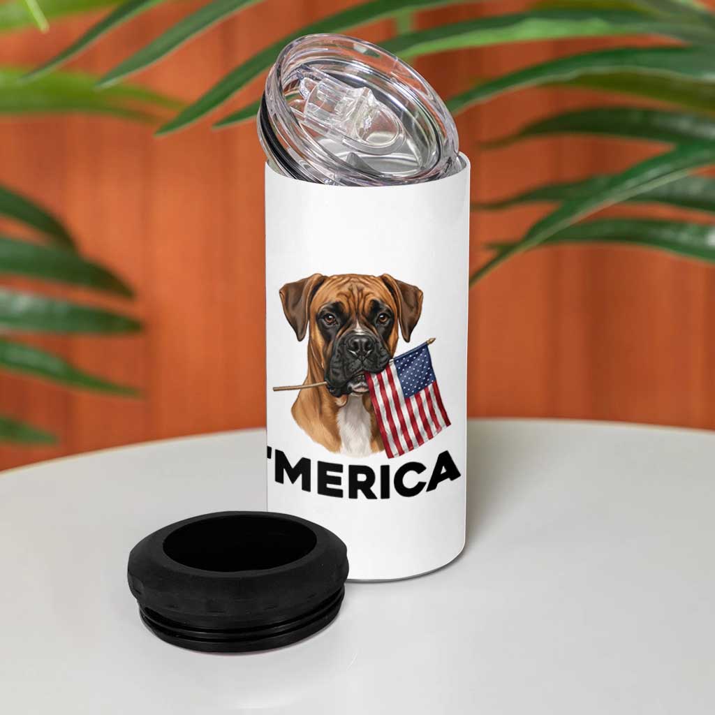 Merica Patriotic Boxer Mom Dad Gift 4 in 1 Can Cooler Tumbler Merica 4th Of July
