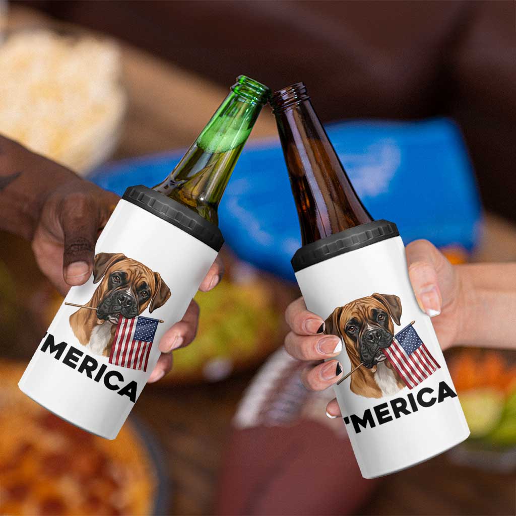Merica Patriotic Boxer Mom Dad Gift 4 in 1 Can Cooler Tumbler Merica 4th Of July