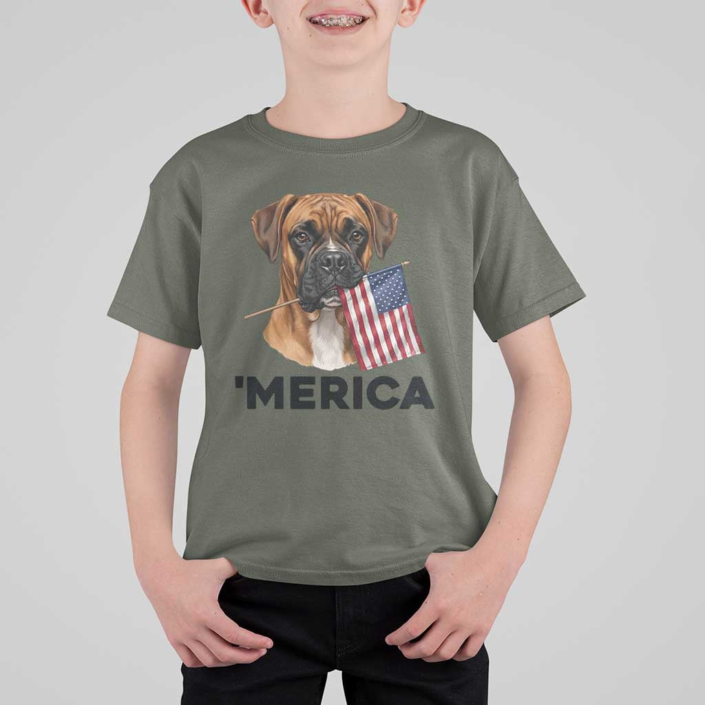Merica Patriotic Boxer Mom Dad Gift T Shirt For Kid Merica 4th Of July