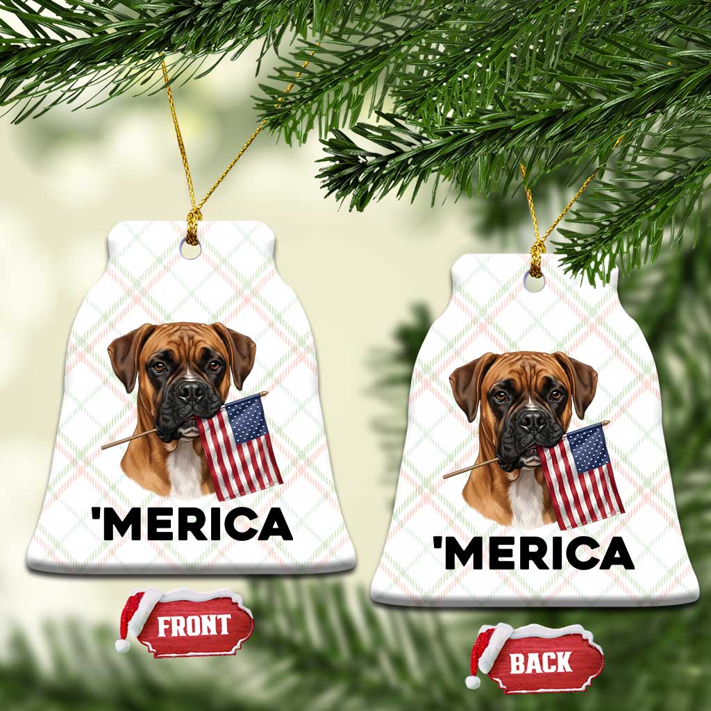 Merica Patriotic Boxer Mom Dad Gift Ceramic Ornament Merica 4th Of July