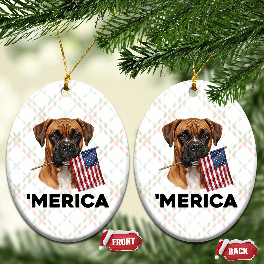 Merica Patriotic Boxer Mom Dad Gift Ceramic Ornament Merica 4th Of July