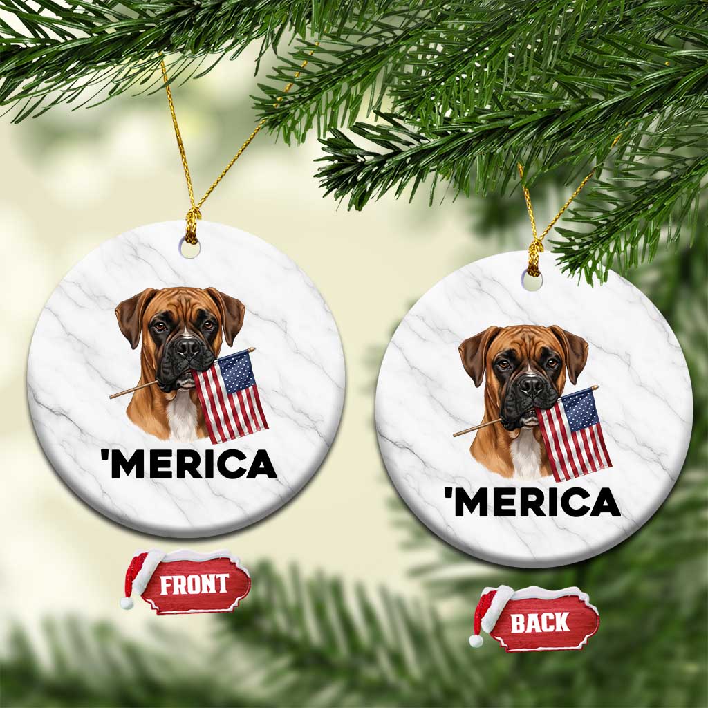 Merica Patriotic Boxer Mom Dad Gift Ceramic Ornament Merica 4th Of July