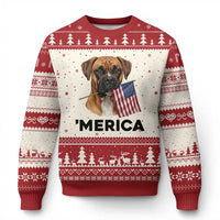 Merica Patriotic Boxer Mom Dad Gift Ugly Christmas Sweater Merica 4th Of July