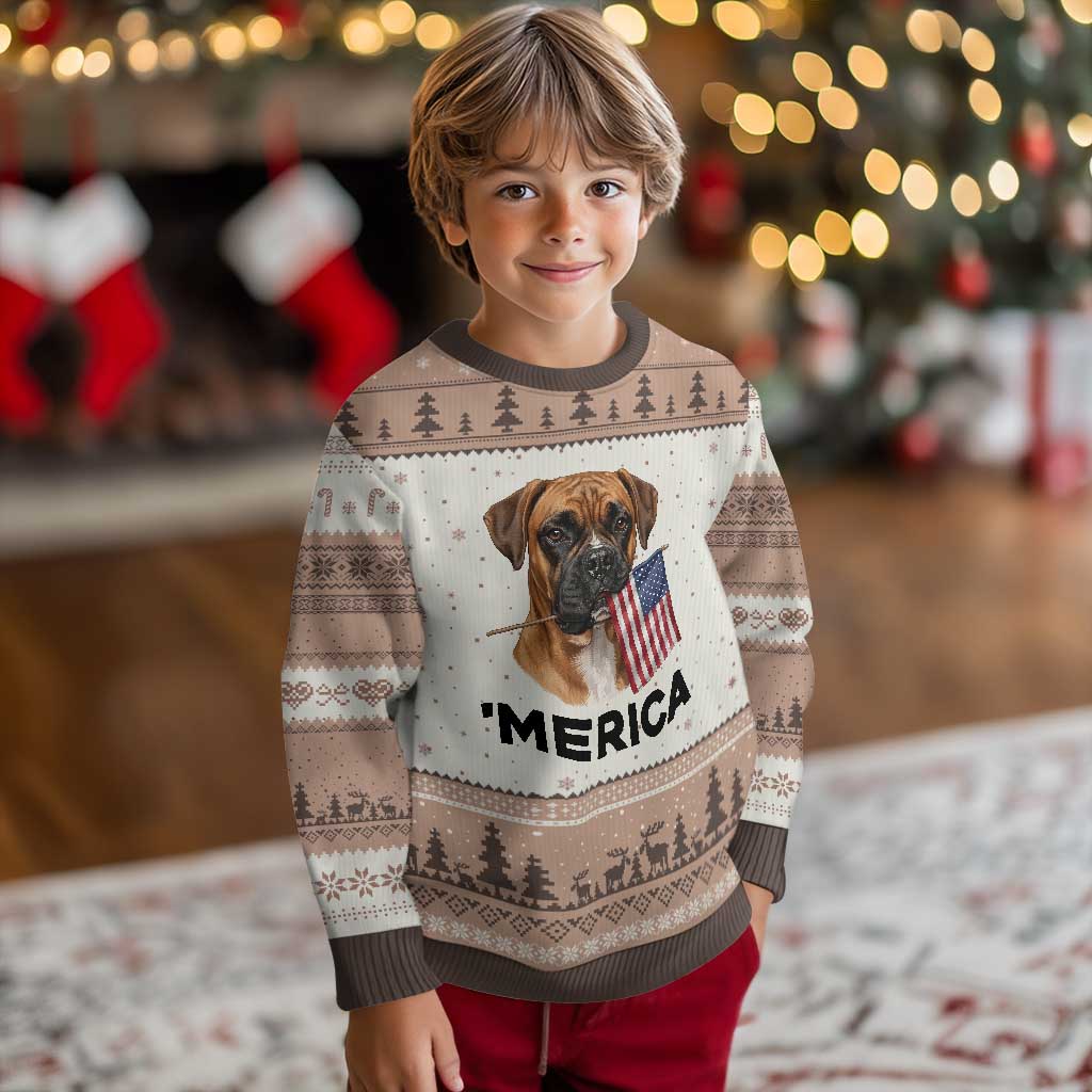 Merica Patriotic Boxer Mom Dad Gift Ugly Christmas Sweater Merica 4th Of July