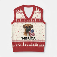Merica Patriotic Boxer Mom Dad Gift V-Neck Knit Sweater Vest Merica 4th Of July