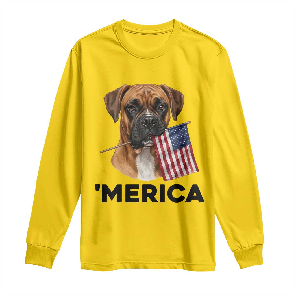 Merica Patriotic Boxer Mom Dad Gift Long Sleeve Shirt Merica 4th Of July