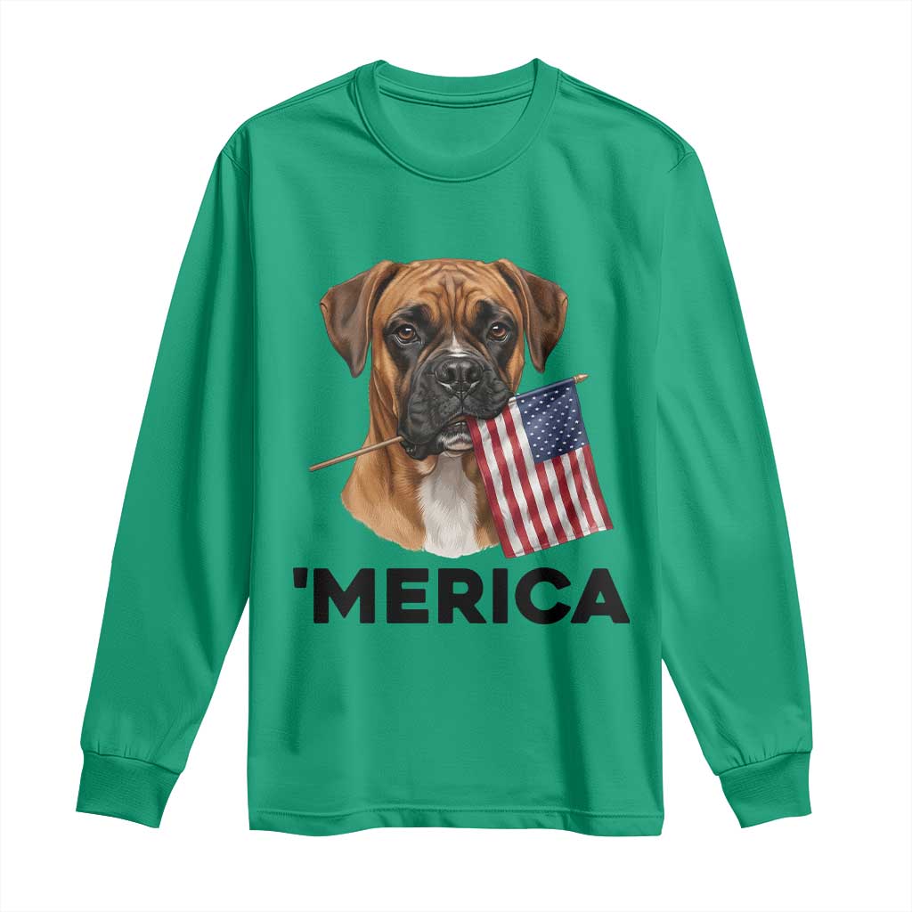 Merica Patriotic Boxer Mom Dad Gift Long Sleeve Shirt Merica 4th Of July