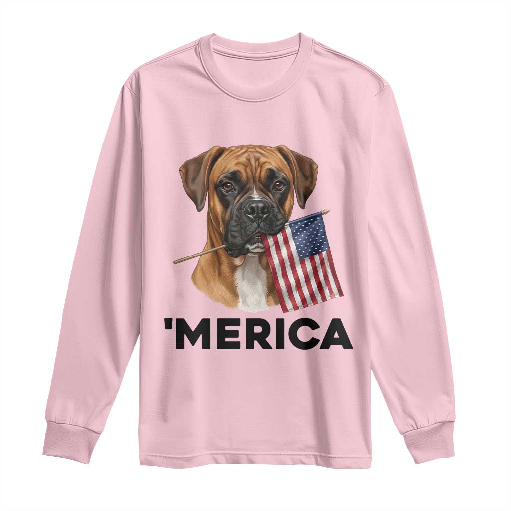 Merica Patriotic Boxer Mom Dad Gift Long Sleeve Shirt Merica 4th Of July