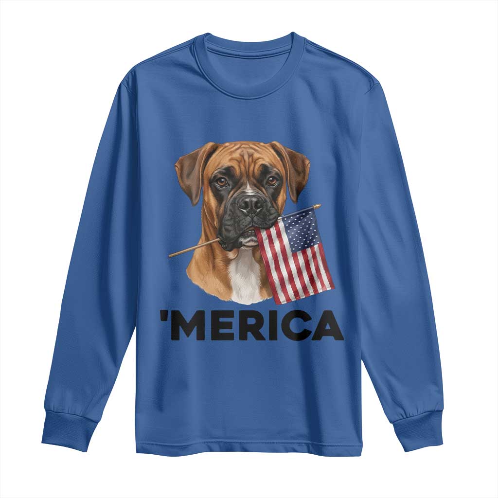 Merica Patriotic Boxer Mom Dad Gift Long Sleeve Shirt Merica 4th Of July