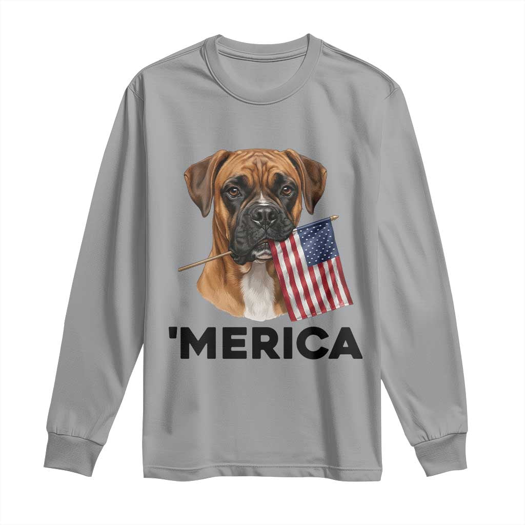 Merica Patriotic Boxer Mom Dad Gift Long Sleeve Shirt Merica 4th Of July