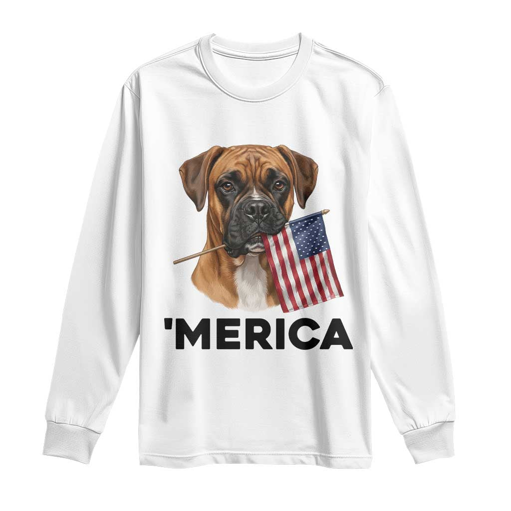 Merica Patriotic Boxer Mom Dad Gift Long Sleeve Shirt Merica 4th Of July
