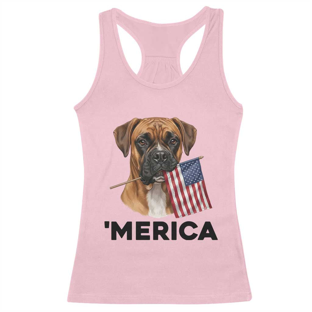 Merica Patriotic Boxer Mom Dad Gift Racerback Tank Top Merica 4th Of July