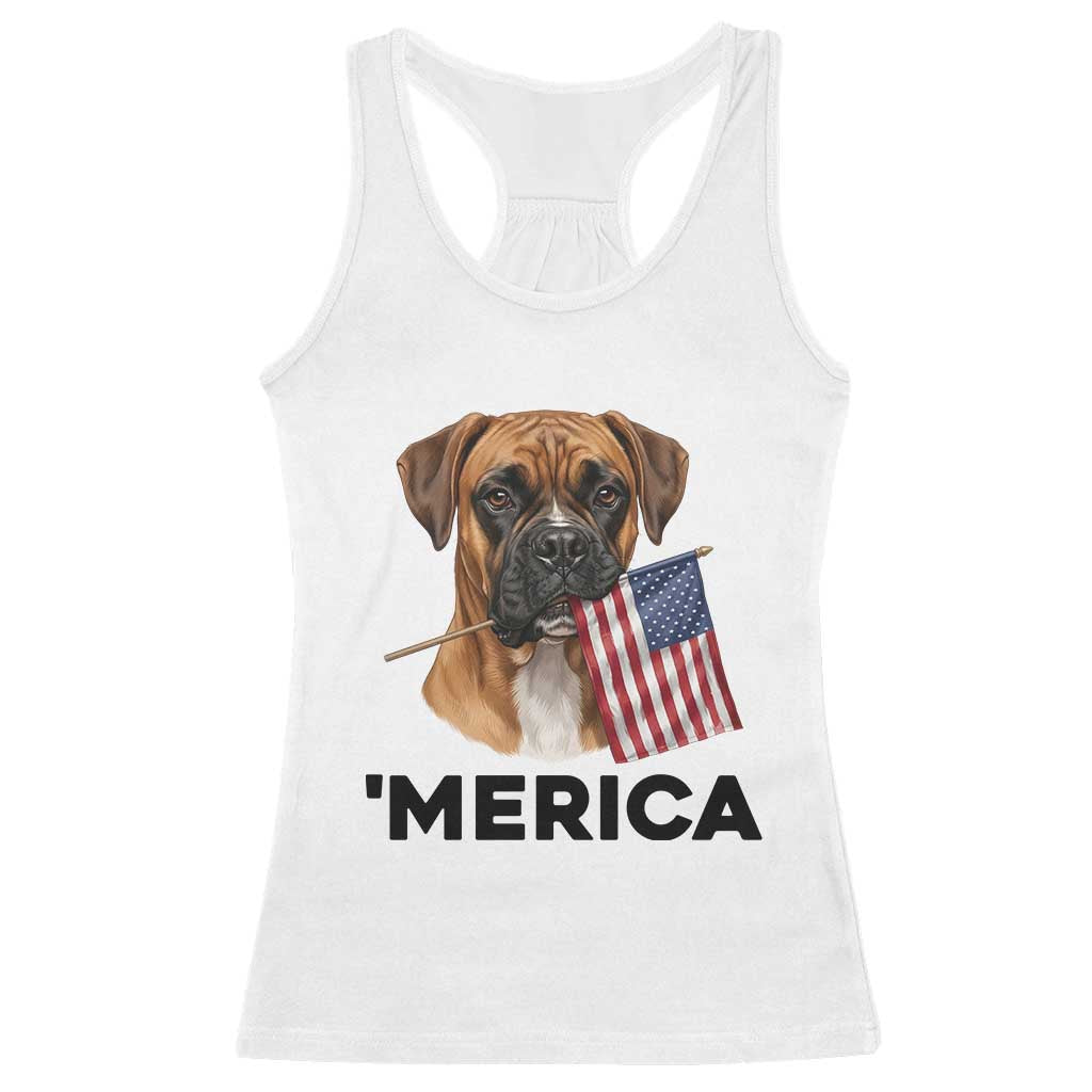 Merica Patriotic Boxer Mom Dad Gift Racerback Tank Top Merica 4th Of July