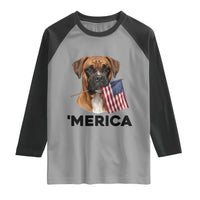 Merica Patriotic Boxer Mom Dad Gift Raglan Shirt Merica 4th Of July