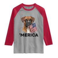 Merica Patriotic Boxer Mom Dad Gift Raglan Shirt Merica 4th Of July